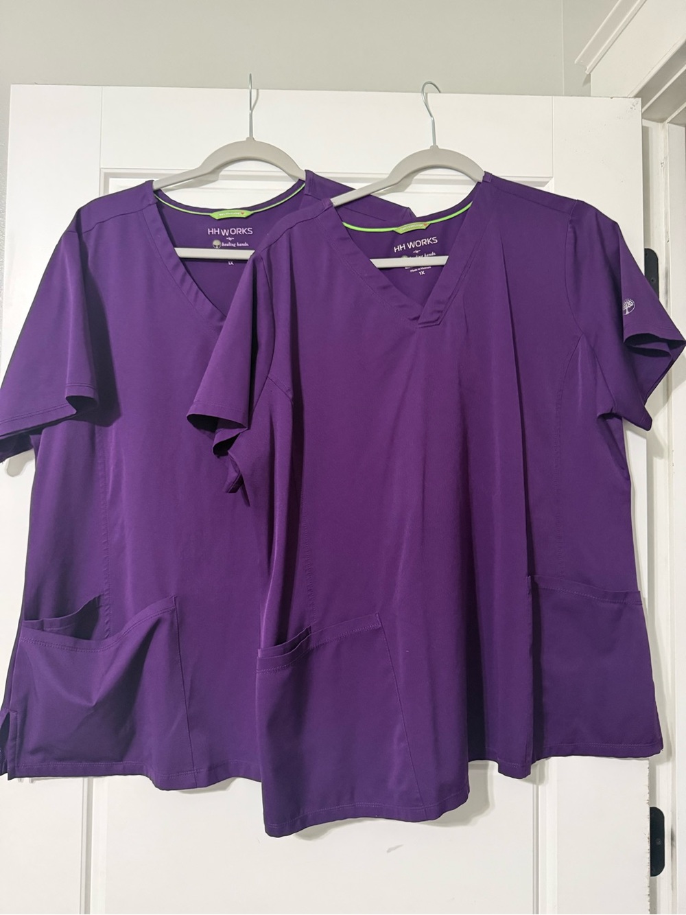 healing hands Purple V-Neck Short Sleeve Scrub Tops - Pair